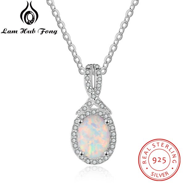 

luxury 925 sterling silver pendant necklace cubic zirconia paved oval opal necklace jewelry mother's day gift (lam hub fong