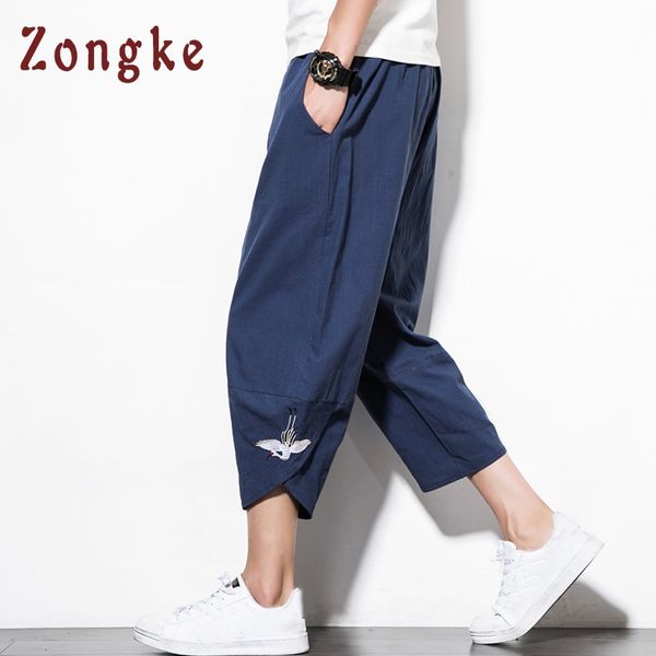 

zongke calf-length streetwear embroidery pants men joggers sweatpants cargo pants men 5xl trousers hip hop jogger 2019, Black