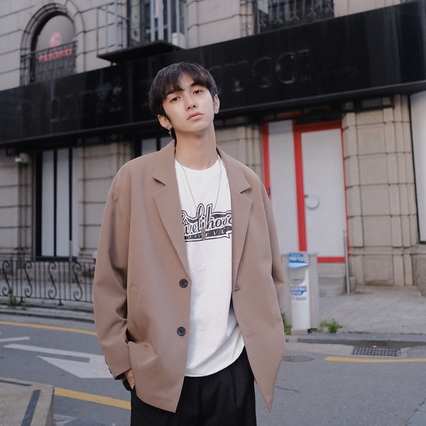 

2019 spring and autumn new men's wide korean version of the loose wild color suit student casual jacket black / khaki m-xl, White;black