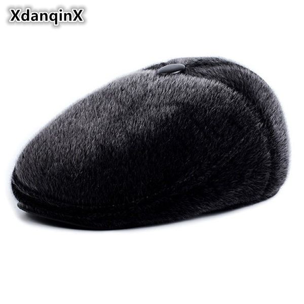 

xdanqinx 2019 зима новый стиль папа hat имитация норка волос утолщенной береты с earmuffs супер толстые теплые зимние шапки мужской, Blue;gray