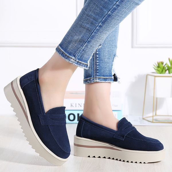 

2020 spring women flats shoes leather platform sneakers women casual shoes slip on loafers ladies mocassins creepers, Black