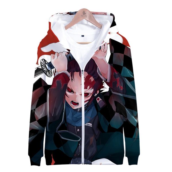 

3d demon slayer kimetsu no yaiba zipper hoodies men/women 3d fleece/thin clothes anime demon slayer print 4xl, Black