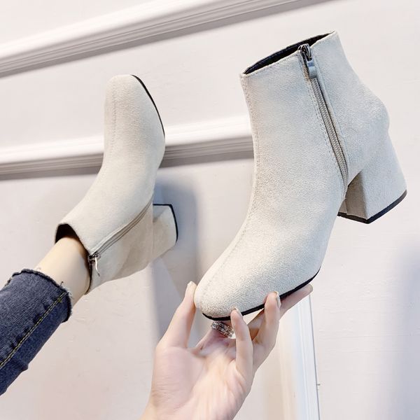 

shoes boots women new 2019 booties ladies round toe chunky heel lace up winter footwear low heels booties luxury designer, Black