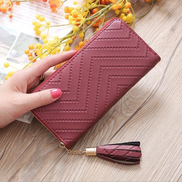 

fashion ladies wave pattern wallet women long zipper coin purse women wallets pu leather card holder colorful clutch, Red;black