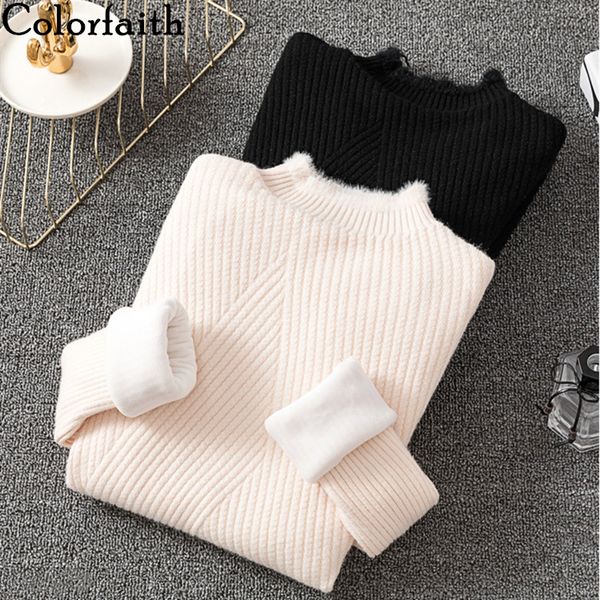 

colorfaith new 2019 autumn winter women's sweaters turtleneck bottoming knitting warm fashionable korean style solid sw875, White;black