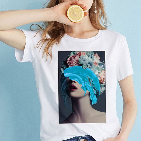 

zsiibo female girl costume t-shirt art print abstract flowers animal 2y-2xl t shirt plus size short sleeve fashion cx6l229, Blue