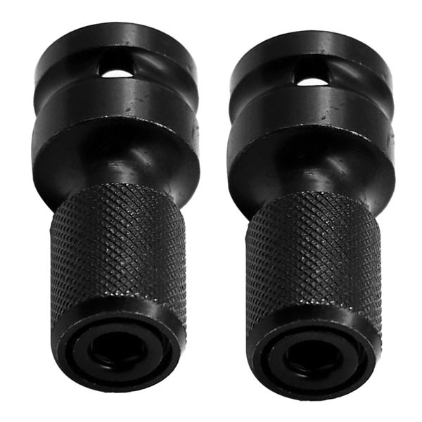 

2 pieces 1/2\" drive to 1/4\" hex shank converter, quick release chuck for impact and ratchet wrenches - black