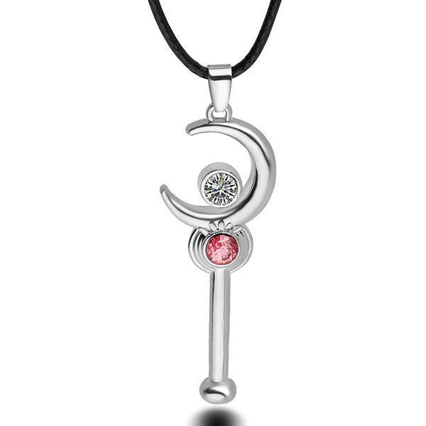 

anime sailor moon necklace for women alloy rhinestone star moon leather rope chain pendant necklaces cosplay jewelry colar, Silver