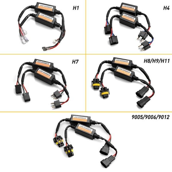 

2pcs h4 h7 h8 h11 9005 hb3 9006 hb4 led bulb decoder resistor 50w canbus error canceller wire harness adapter for car headlight