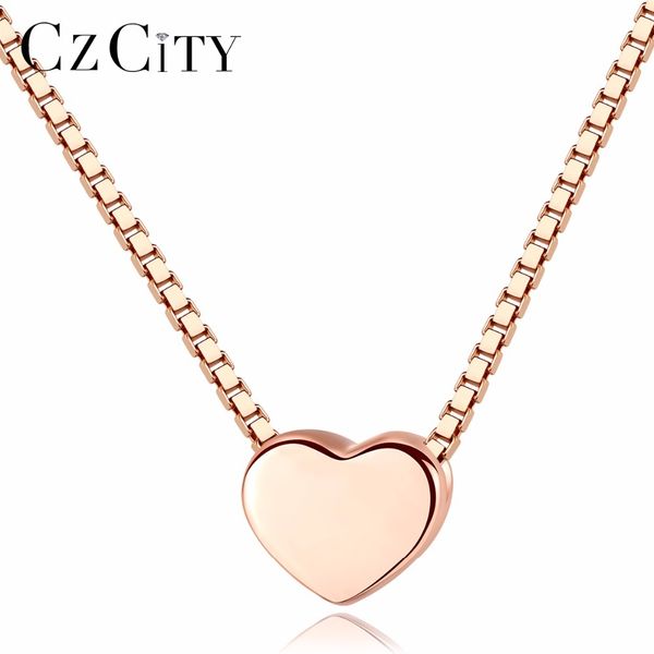 

czcity 925 sterling silver jewelry fine fashion cute love heart shaped necklace pendants rose gold color necklaces