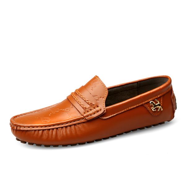 

brand summer spring breathable genuine leather flats loafers men shoes casual shoes luxury fashion slip on driving, Black