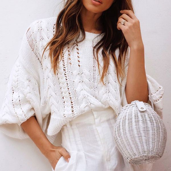 

womens hollow sweater fashion twist knitted pullovers casual autumn knitted loose long sleeve jumper chompas para mujer @30, White;black