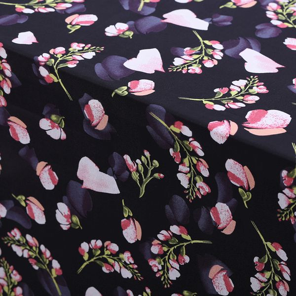 

floral digital printing silk crepe de chine dress fabric, Black;white