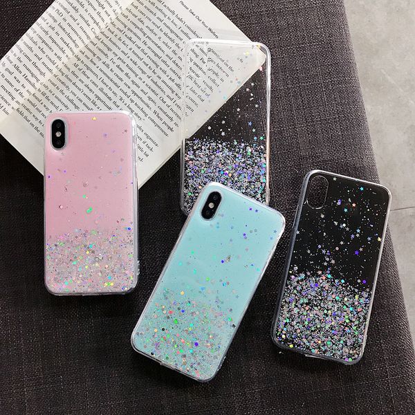 

moskado glitter bling блестки чехол для iphone 11 pro x xr xs max 7 8 plus прозрачные звезды чехлы для телефонов мягкая задняя крышка tpu
