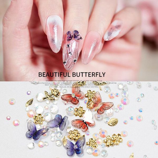 

nail art decorations butterfly 3d 1box crystal mixed rhinestones colorful crystal manicure diamond, Silver;gold