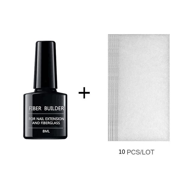 

10 pcs fiberglass tips + fiber building gel home salon nail art tool quick building repair broken nails soak off uv gel extend, Red;pink