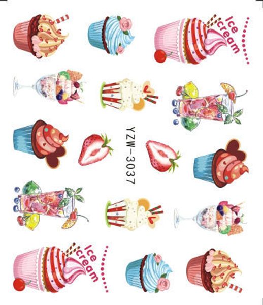 

1 sheets 2019 delicious cake cool drink ice cream nail art water decal sticker for nail art tattoo decor manicure, Black