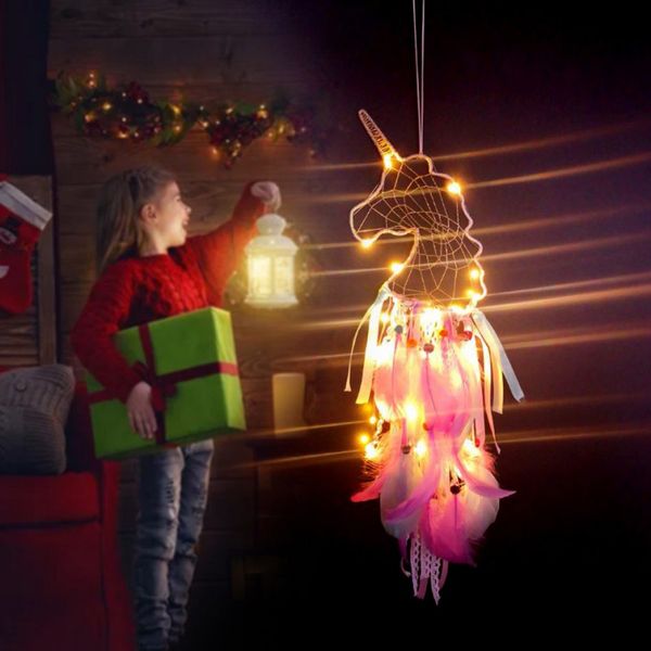 

led multicolor handmade dream catcher wind chimes feather pendant dream catcher hanging gift home decoration accessories decor