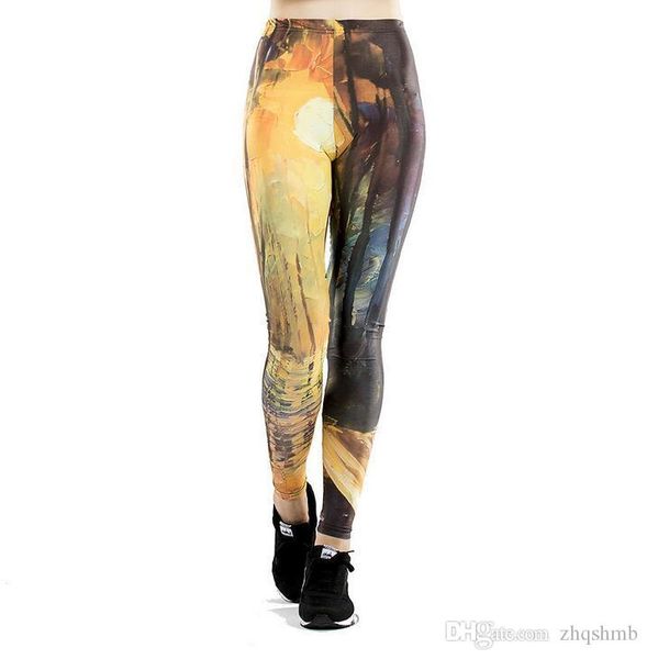 

women yoga trousers pants tights trousers female high waist oil painting stitching dance active leggings gradient skinny silm motion fitness, Black;white