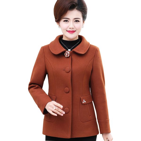 

new women short woolen coat elegant fashion autumn winter solid woolen coat middle-aged female outerwear jacket plus size, Black