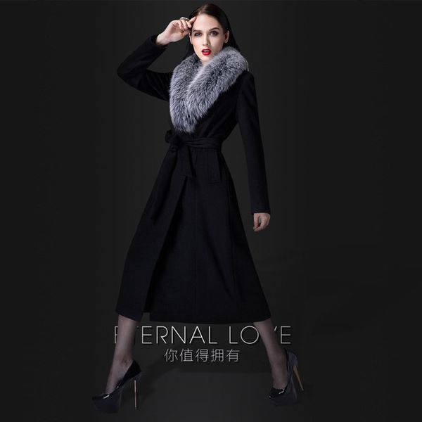 

high-grade wool coat x - 2019 new female cashmere coat winter clothing new style long fur collar noble elegant cash, Black