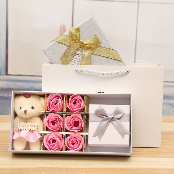 

luxury handmade soap flower bouquet soap roses bear set beauty wedding valentine's day gift carnations gift box wedding