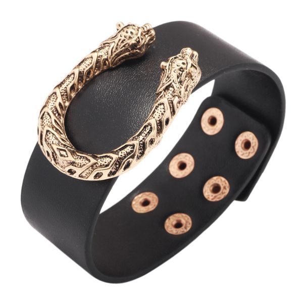 

u-shaped wide fashion zinc alloy leopard head trendy leather bracelets women fashion girl cuff bangle female jewelry geometric, White