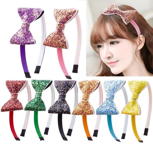 

hair accessories 1pc girls sparkly headband children glitter bows kids sweet head hoop party highlight wedding wear, Slivery;white