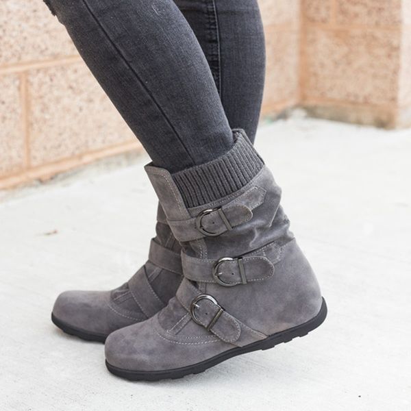 

winter boots women 2019 large size 40-43 buckle mid-calf boots warm snow for women waterproof suede booties ladies, Black