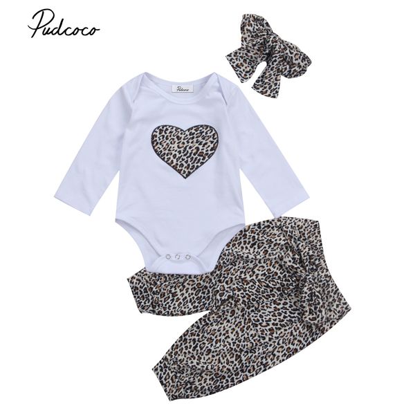 

brand new lovely newborn toddler infant baby girl romper +long floral pants+headband 3pcs outfit leopard heart clothes sets, Pink;blue