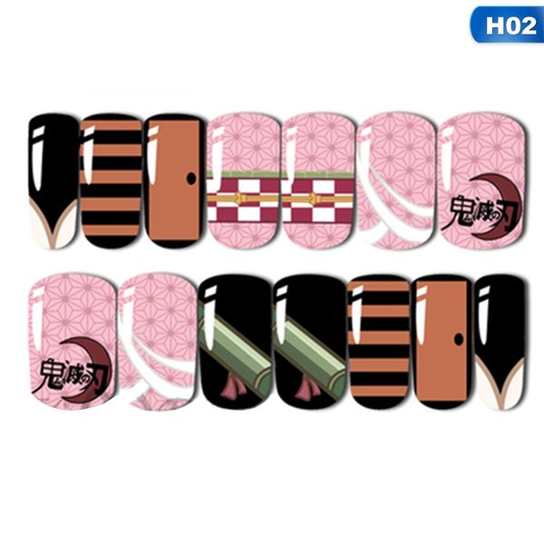 

7pairs/set anime ghost blade nail art stickers sliders flowers mandala leaf geometry adhesive nail decals foil design manicure, Black