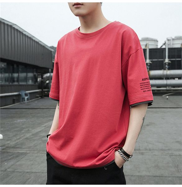 

spring autumn mens tshirt fashion loose short sleeve tees casual solid panelled mens tees, White;black