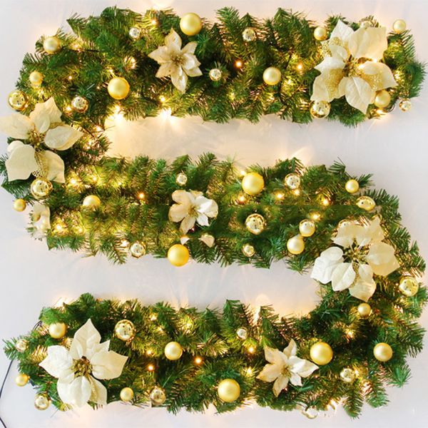 

2.7m 9ft decorated led garland christmas wreath fireplace tree-pine-ribbon us