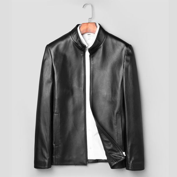 

2018 autumn new leather genuine jacket men simple casual business leather jacket sheepskin male luxury fashion jaqueta de couro, Black
