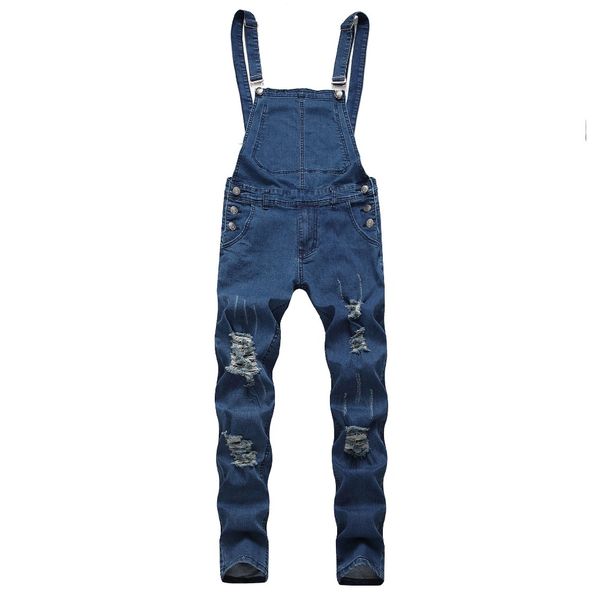 

new 2019 ripped jeans jumpsuits hi street distressed hole denim bib overalls size s-xxxl men's jeans, Blue