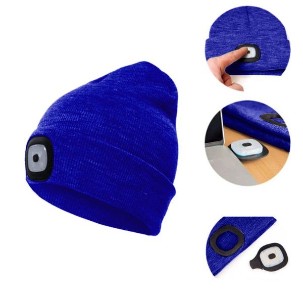 

night fishing led beanie hat collapsible with light usb rechargeable light up, Black