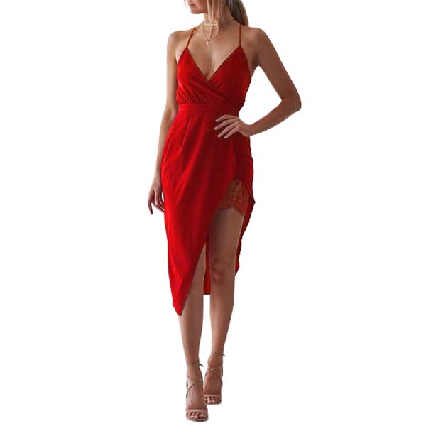 

women side slit sleeveless dress lace deep v neck asymmetrical party club casual dress 2019 summer fashion club party dresses, Black;gray