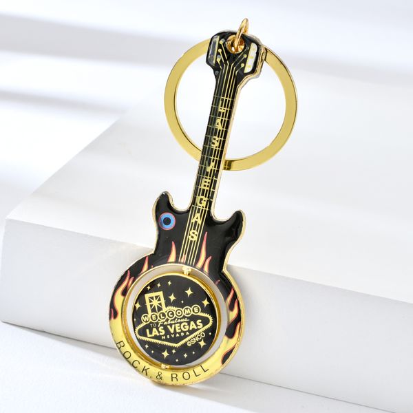 

новая мода красивая mini smallguitar брелок добро пожаловать в лас-вегас rockroll стиль покрытие gold вращающийся брелок, Silver