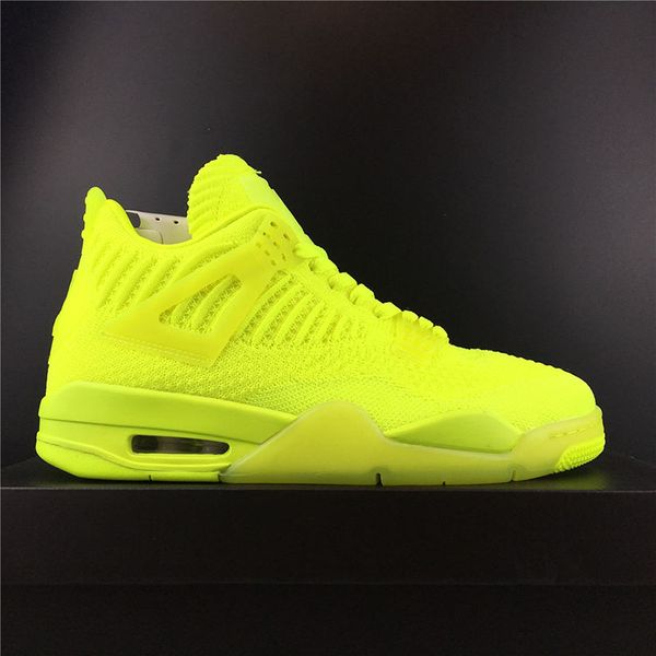 

2019 New Fluorescent Green Basketball Shoes 4 Men 4s Fly Sports Shoe Knit Designer Comfortable Sneakers With Box