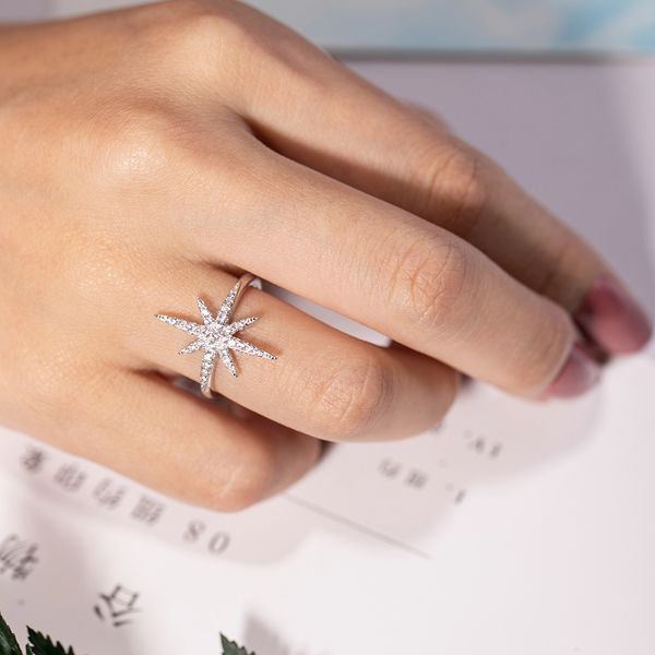 Estrelas 925 esterlina anéis originais casamento pave CZ dedo anelar prata de luxo para as Mulheres Cocktail tamanho Adorável presente da menina 5-10