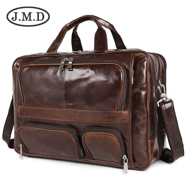 

j.m.d 100% genuine vintage leather men's briefcase lapbag big size hand business bag coffee 7289