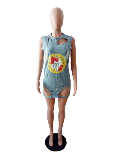 

halloween women light blue dress summer tank dresses denim blue holes designer clothes dress, Black;gray