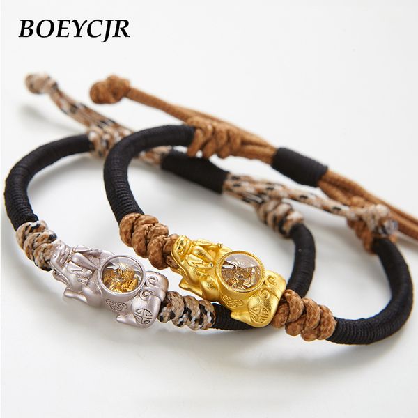 

boeycjr novel gold color rotating windmill lucky brave troops pixiu braided rope energy bangles & bracelets for men woman 2019, Golden;silver