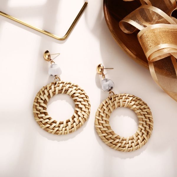 

cream-colored wooden earring drop simple but elegant style, White