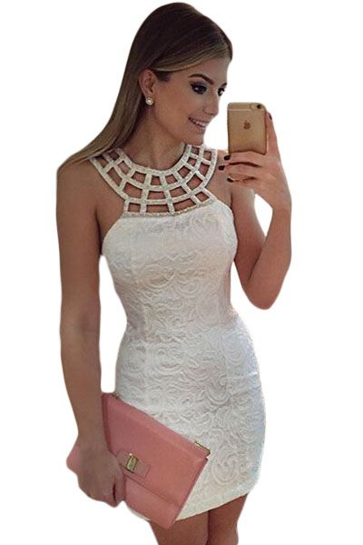 

dokotoo 2017 new design summer women casual caged round neck white lace mini dress lc22609 spring party club vestidos on sale, White;black