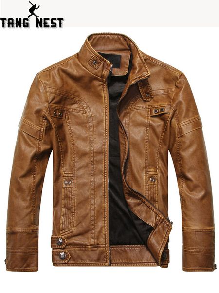 

tangnest 2019 new arrival autumn winter fashion slim-fit men's locomotive pu leather jacket plus velvet male coat 5xl mwp503, Black