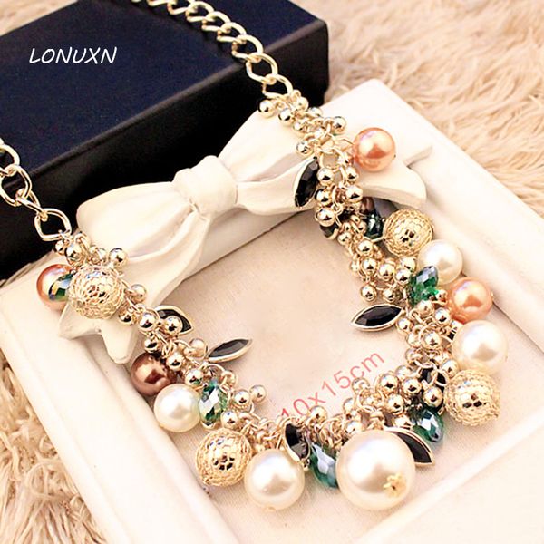 

created luxury colorful girls simulated pearl statement necklace female clavicle chain gilded jewelry girlfriend birthday gift, Silver