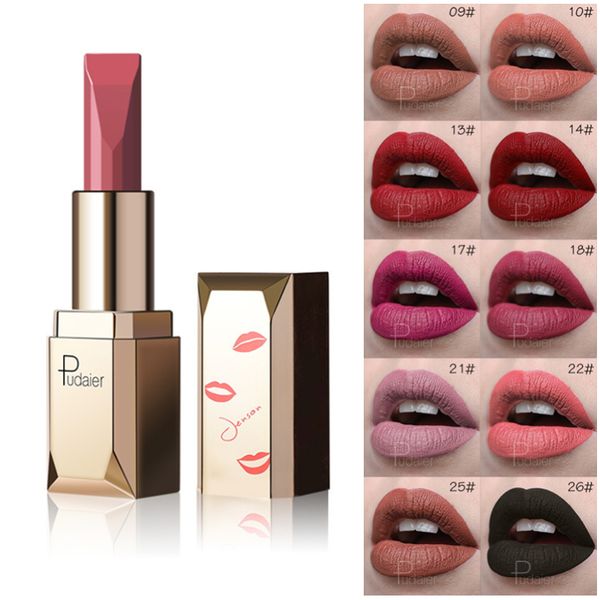 

pudaier matte lipstick waterproof lip makeup long lasting velvet moisturizer lip tint stick black pigment rouge lipstick