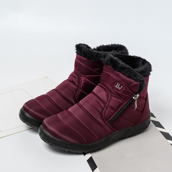 

women warm fur ankle boots ladies snow boots cotton women's fabric zip short plush flat woman winter casual comfort female shoes, Black
