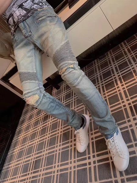 

2020 новые мужские проблемные рваные байкерские джинсы slim fit мотоцикл байкер деним для мужчин модный дизайнер хип-хоп мужские джинсы хоро, Blue